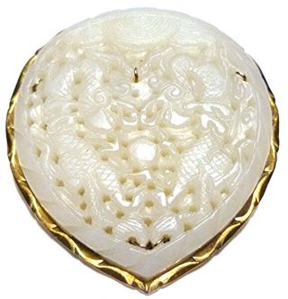 Antique Chinese China Asian White Jade 18k Gold Serpant Dragon Brooch Pin