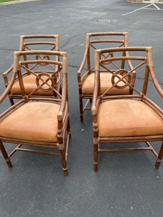 Set Of 4 Mcguire San Francisco Bamboo Target Bulls Eye Dining Armchairs Leather