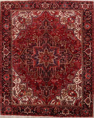 Vintage Geometric Red 10x12 Heriz Serapi Area Rug Oriental Carpet