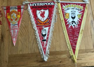 Vintage Liverpool Football Club Flags Pennant 3 Different Flags