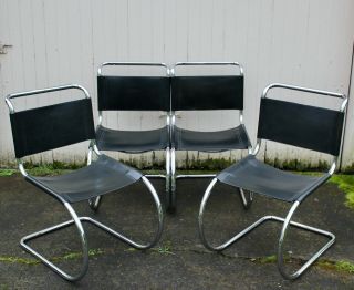 Mies Van Der Rohe Mr10 Chairs Mr Set 4 Mid Century Modern Black Fasem Knoll 60s