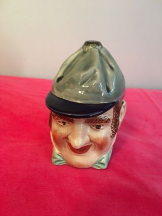 Antique Figural Pottery Humidor Or Tobacco Jar - Man With Grey Peak Hat