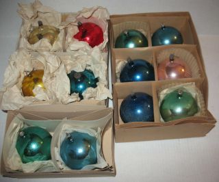 (1 Doz) Huge 4 " Vintage Round Glass Christmas Ornament Balls Poland/ W.  Germany