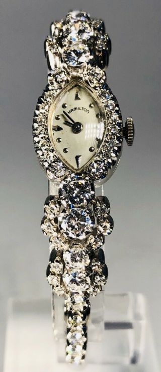 Antique 1920s Hamilton 14k White Gold With Approx 5ct In Diamonds Ladies Watch