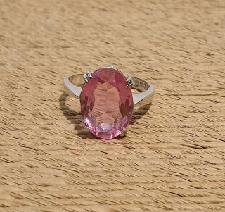 Vintage 925 Solid Sterling Silver And Large Pink Gemstone Ring Hallmarked 1978