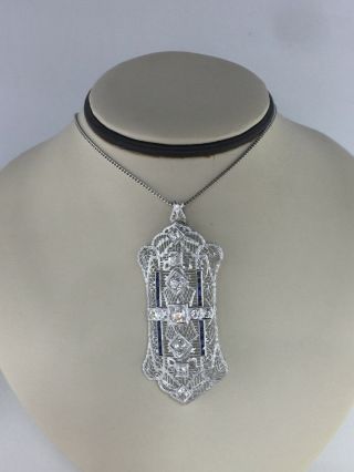Antique Vintage Art Deco Old Cut Diamond Sapphire 14k Gold Pin Brooch Pendant