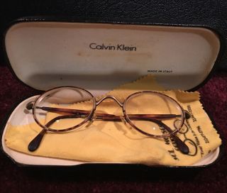Vintage Calvin Klein Round Eyeglass Frames Wire Leopard Made In Italy Good
