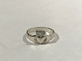 Vintage Hallmarked 1984 Sterling Silver Claddagh Heart Crown Ring - Size N
