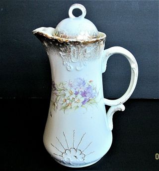 Vintage Dresden Hand Painted Embossed Porcelain Cocoa Pot,  C.  1930