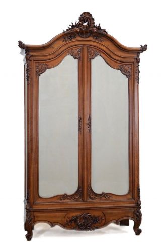 Extra Large Antique French Walnut Louis Xv Armoire Wardrobe Cabinet