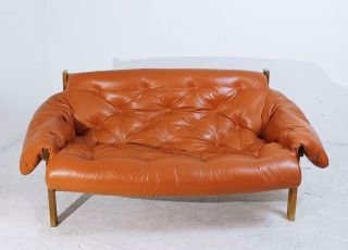 Mid - Century Modern Percival Lafer Style Tufted Leather Sofa,  1970s