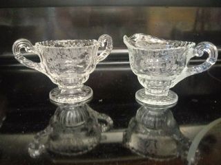 Moving Clear Glass Etched Vintage Cream And Sugar Set