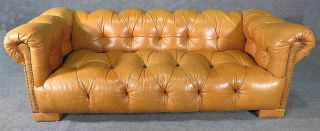 Killer English Edwardian Style Top Grain Leather Chesterfield Sofa Couch