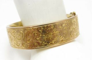 C.  1906 Antique Alling & Co.  14k Yellow Gold Floral Scroll Wide Hinged Bracelet