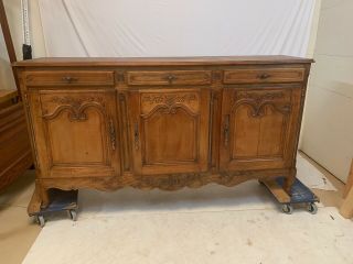 Antique Walnut French Provincial Sideboard Buffet Credenza 82 " L 3 Doors Wood Top