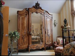 18th Century Solid Maple 3 Door 3 Mirror King Louis Xv French Armoire Wardrobe
