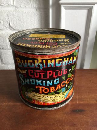1920s Buckingham Cut Plug 1lb Tobacco Tin Colorful Litho Graphics