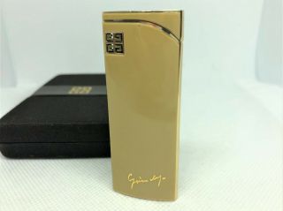 Vintage Givenchy Enamel & Metal Logo Lighter W Case Beige & Gold