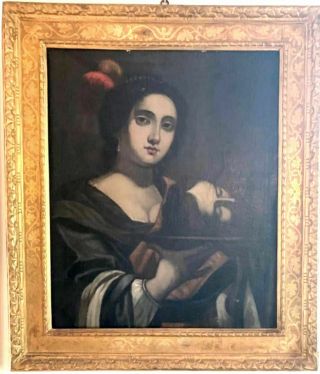 Antique Baroque Oil Painting On Canvas With Frame " St.  John Beheaded " 1600 Circa