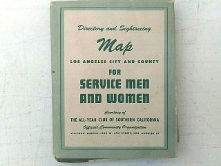 Vintage Service Men & Women Map Of Los Angeles & Country 1940 
