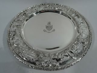 Kirk Plates - 38l - Antique Landscape Dinner Chargers - American Sterling Silver