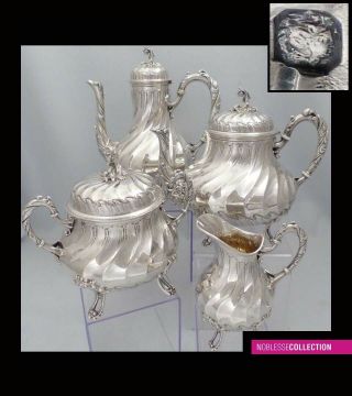 Soufflot Antique 1880s French Sterling Silver Tea & Coffee Set 4pc 1807g