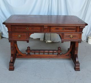 Antique Victorian Walnut Desk - Flat Top - Writing Desk - Leather Top Fancy