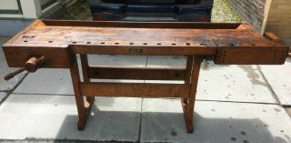 Antique Woodworkers Workbench Late 1800’s,  Restored,  Kitchen Island,  Industrial