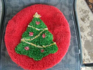 Vintage Christmas Tree Chenille Bathroom Toilet Seat Lid Cover Red Holiday