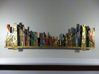 Rare Curtis Jere Signed 1966 Mid Century Metal Wall Art " City Scape " Golden Gate