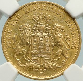 1877 Germany German States Hamburg Antique Gold 20 Mark Coin Ngc Au 55 I84792