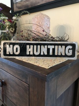 Vintage Embossed No Hunting Metal Sign.  60’s.  Farm,  Deer,  Bird,  Trespassing Old