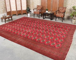 10x12 Vintage Oriental Handmade Wool Traditional Carpet Plaid Red Area Rug 3