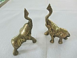 Pair Small Vintage Brass Elephant Figurines 3 1/2 " Tall