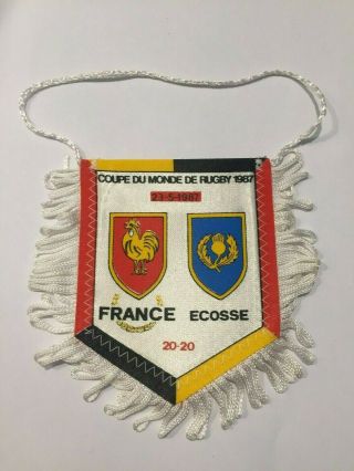 Rare Fanion Rugby Vintage Coupe Du Monde 1987 France Ecosse 20 - 20 Pennant Wimpel