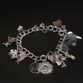 Vtg Sterling Silver - Loaded Elco Heart Birthday Charm 7 " Chain Bracelet - 47.  5g