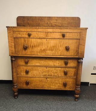 Best Killer Circa Early 19c.  American Empire Solid Tiger Maple Cherry Chest