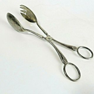 Vintage W.  A.  Silver Plated Salad Serving Tongs Fork & Spoon Italy 10 " Utensils