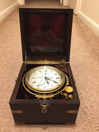 Vtg Thomas Mercer Marine Chronometer W/ Box St.  Albans Brass W/ Key Great