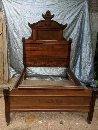 Victorian Eastlake 3 Pc Bedroom Set,  Walnut & Marble Bed,  Dresser & Washstand