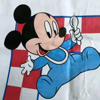Disney Table Cloth Kids Picnic Vinyl White Red Checker Mickey Minnie Mouse VTG 2