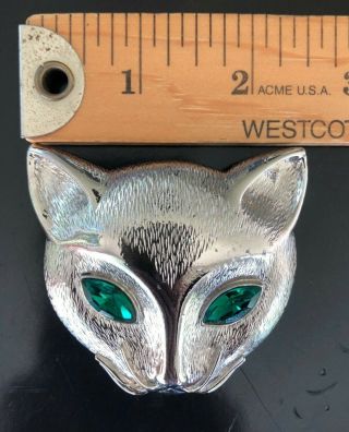 Vintage Butler and Wilson B & W Silver Cat head w/ Green Eyes Brooch Pin 3