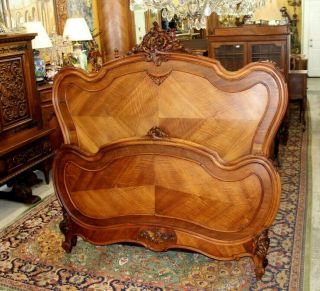 French Antique Carved Walnut Louis Xv Full Size Bed
