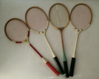 4 Vintage Badminton Raquets Spalding Atlas & Macgregor