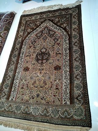 Persian Art Exhibition Extra Fine Antique Ghome 100 Silk Prayer Rug 66 X 41 "