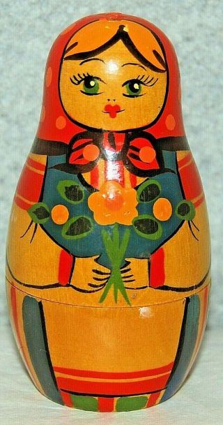 Vintage 5 Pc Stamped Ussr Russian Matryoshka Nesting Dolls Hand Painted 3.  5 "