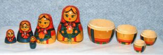 Vintage 5 pc Stamped USSR RUSSIAN MATRYOSHKA NESTING DOLLS Hand Painted 3.  5 