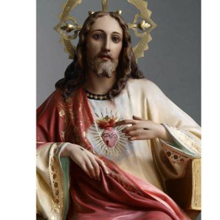 Christ The King Sacred Heart Of Jesus 22 In Statue Spain Olot Antique /g961