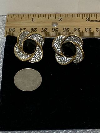 Authentic Vintage Swan Signed Swarovski Black & Crystal Clip Earrings