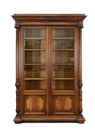 Large Antique French Renaissance Carved 2 Door Bookcase Cabinet